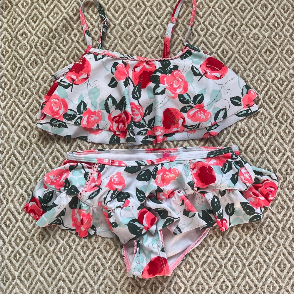 Betsey Johnson Floral Kids Swim Bikini - Red and Green